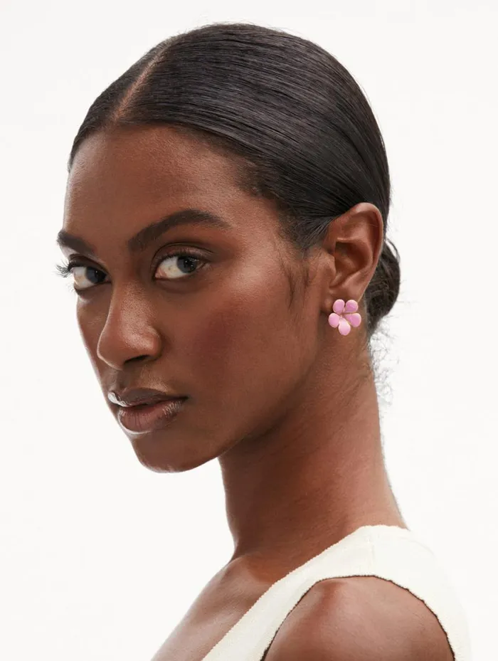 Women Enamel Flower Stud Earrings Rose Oscar De La Renta Earrings Women Enamel Flower Stud Earrings Rose Oscar De La Renta Earrings