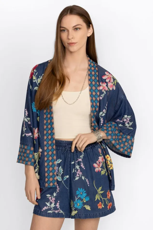 Women EVANGELINE DRAWSTRING SHORT Denim Blue Johnny Was Bottoms