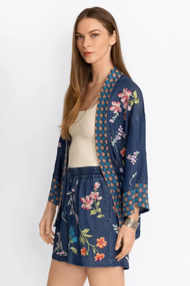 Women EVANGELINE DRAWSTRING SHORT Denim Blue Johnny Was Bottoms Women EVANGELINE DRAWSTRING SHORT Denim Blue Johnny Was Bottoms