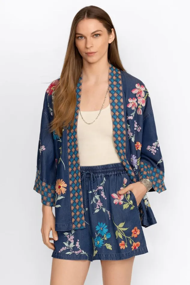 Women EVANGELINE DRAWSTRING SHORT Denim Blue Johnny Was Bottoms Women EVANGELINE DRAWSTRING SHORT Denim Blue Johnny Was Bottoms