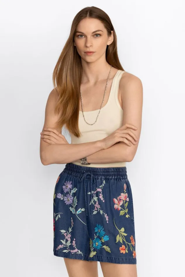 Women EVANGELINE DRAWSTRING SHORT Denim Blue Johnny Was Bottoms Women EVANGELINE DRAWSTRING SHORT Denim Blue Johnny Was Bottoms