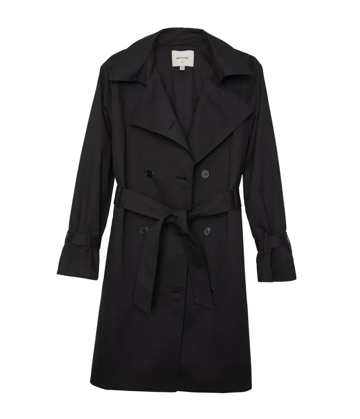 Women Ezra Vegan Trench Coat Black Matt and Nat Jackets