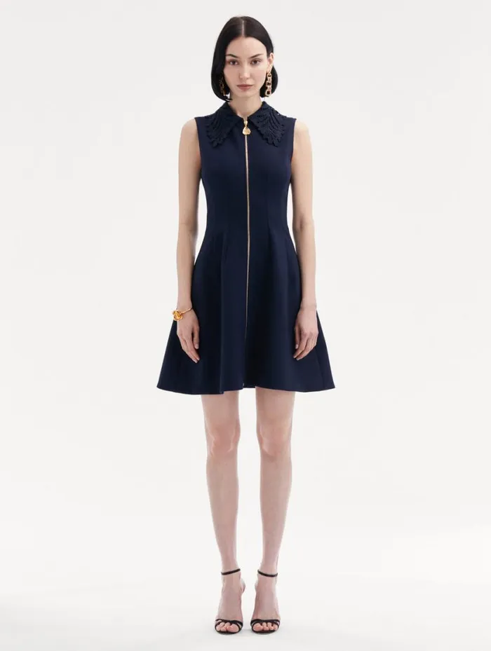 Women Fern Collar ZipFront Dress Navy Oscar De La Renta Dresses Women Fern Collar ZipFront Dress Navy Oscar De La Renta Dresses
