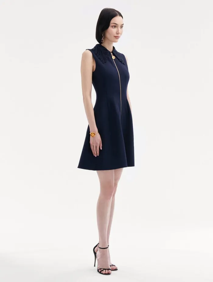 Women Fern Collar ZipFront Dress Navy Oscar De La Renta Dresses Women Fern Collar ZipFront Dress Navy Oscar De La Renta Dresses