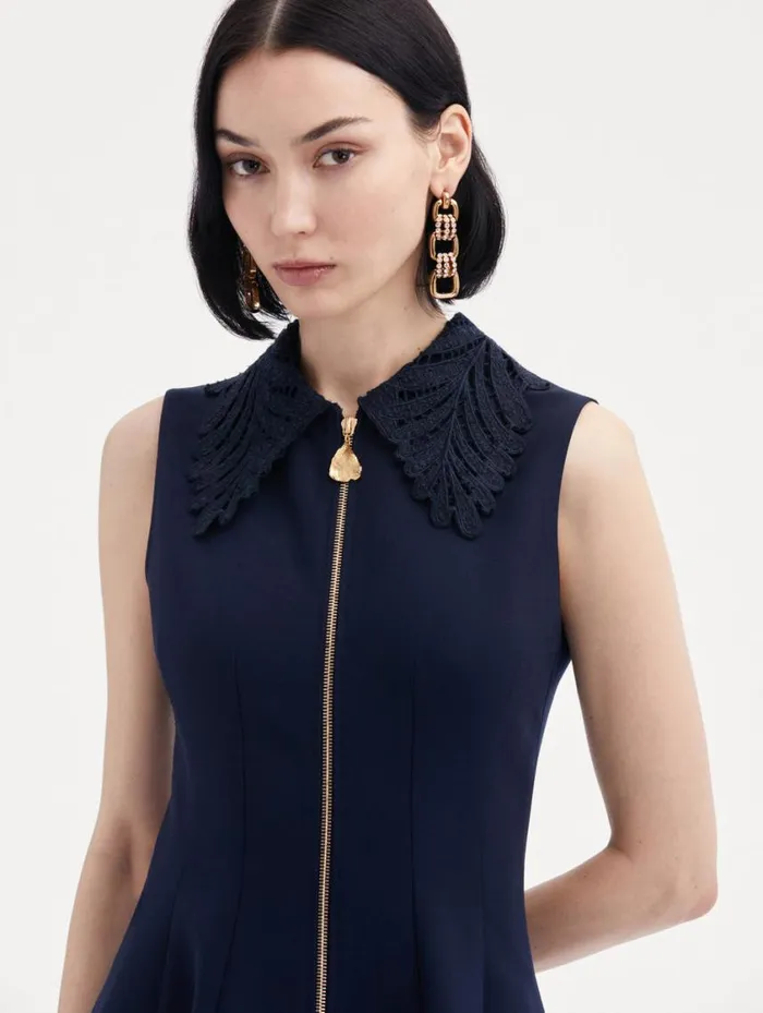 Women Fern Collar ZipFront Dress Navy Oscar De La Renta Dresses Women Fern Collar ZipFront Dress Navy Oscar De La Renta Dresses
