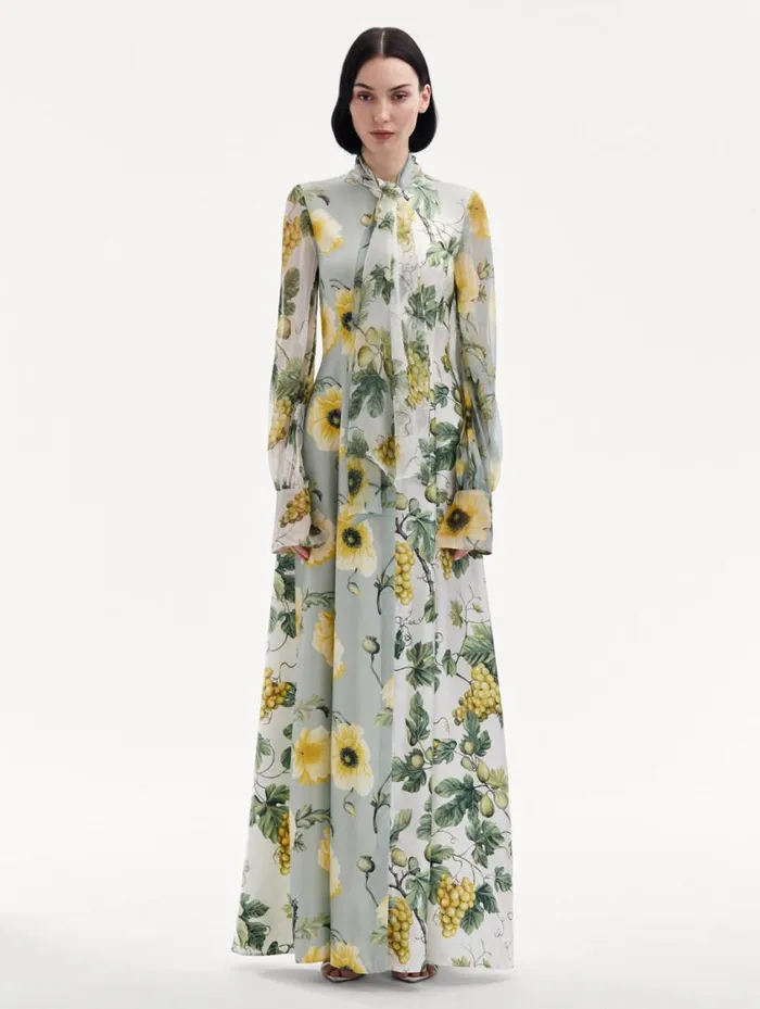 Women Fig and Grapes Silk Twill Caftan Multi Oscar De La Renta Gowns and Caftans Women Fig and Grapes Silk Twill Caftan Multi Oscar De La Renta Gowns and Caftans