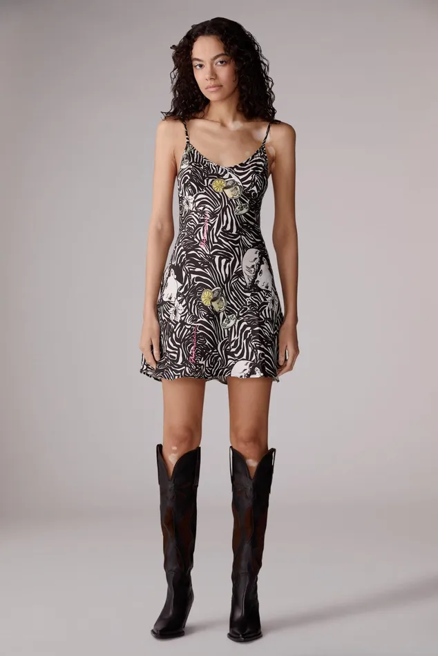 Women Fiorucci Dresses Animal Print Slip Mini Dress Black