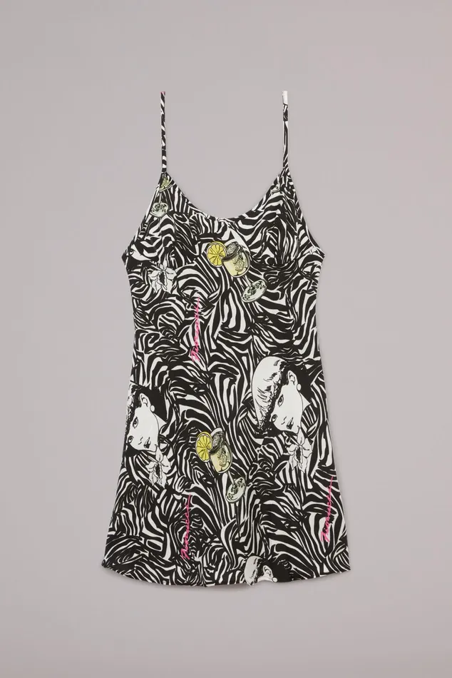 Women Fiorucci Dresses Animal Print Slip Mini Dress Black