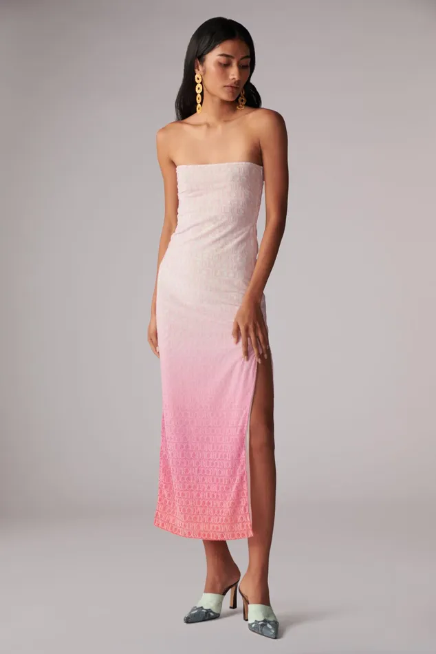 Women Fiorucci Dresses Monogram Logo Bandeau Maxi Dress Pink