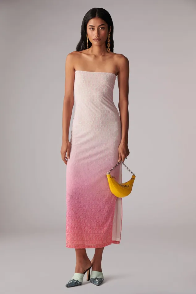 Women Fiorucci Dresses Monogram Logo Bandeau Maxi Dress Pink Women Fiorucci Dresses Monogram Logo Bandeau Maxi Dress Pink