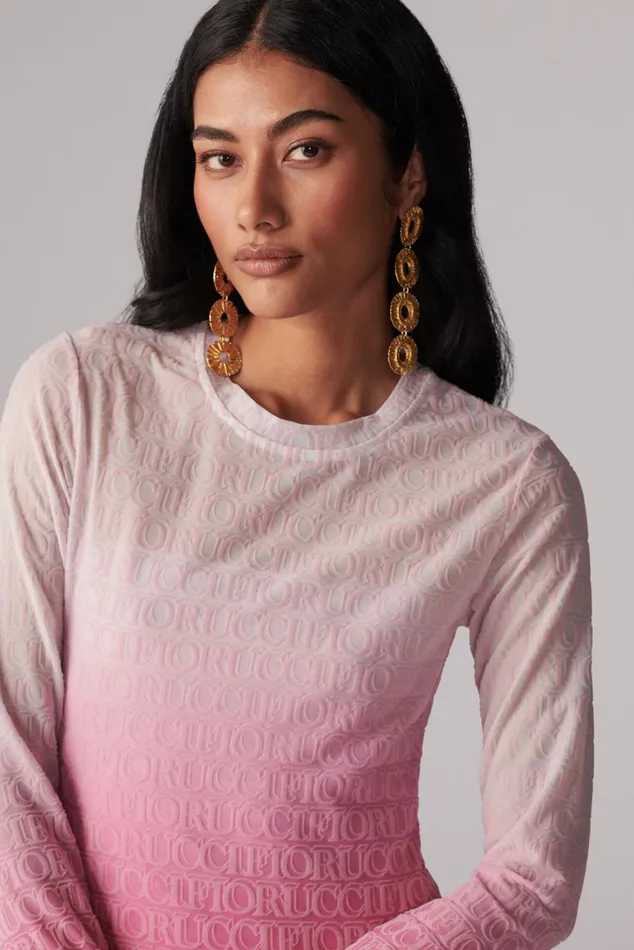 Women Fiorucci Dresses Monogram Logo Long Sleeve Top Pink Women Fiorucci Dresses Monogram Logo Long Sleeve Top Pink