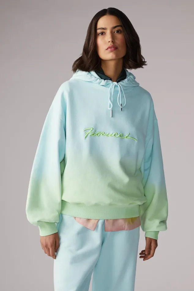 Women Fiorucci Sweatshirts and Hoodies Ombre Squiggle Logo Hoodie Green Women Fiorucci Sweatshirts and Hoodies Ombre Squiggle Logo Hoodie Green
