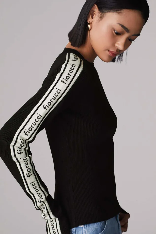 Women Fiorucci TShirts and Tops Logo Long Sleeve Knit Jumper Black Women Fiorucci TShirts and Tops Logo Long Sleeve Knit Jumper Black