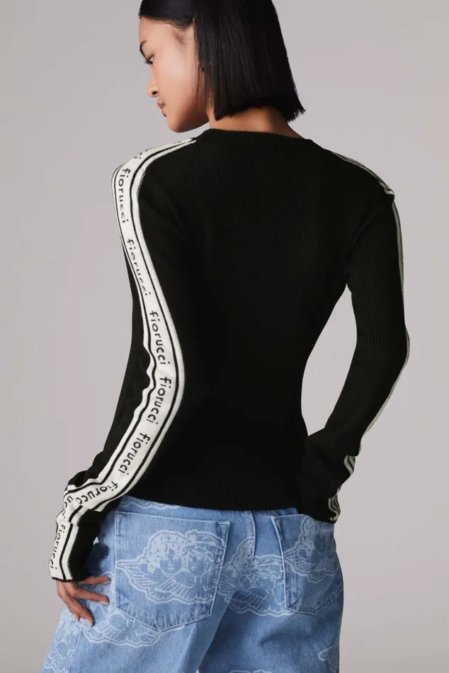 Women Fiorucci TShirts and Tops Logo Long Sleeve Knit Jumper Black Women Fiorucci TShirts and Tops Logo Long Sleeve Knit Jumper Black