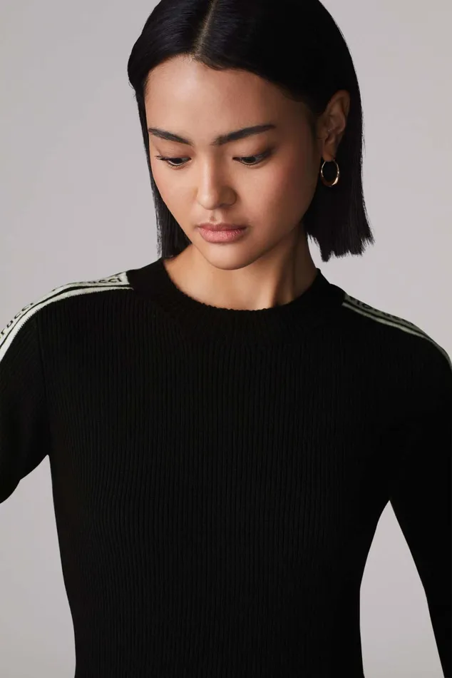 Women Fiorucci TShirts and Tops Logo Long Sleeve Knit Jumper Black Women Fiorucci TShirts and Tops Logo Long Sleeve Knit Jumper Black