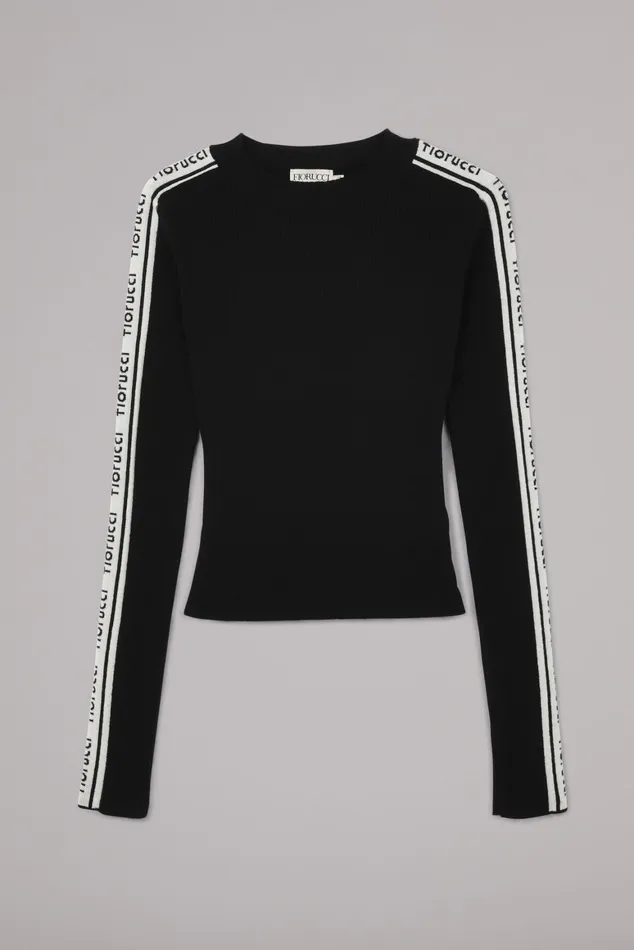 Women Fiorucci TShirts and Tops Logo Long Sleeve Knit Jumper Black Women Fiorucci TShirts and Tops Logo Long Sleeve Knit Jumper Black