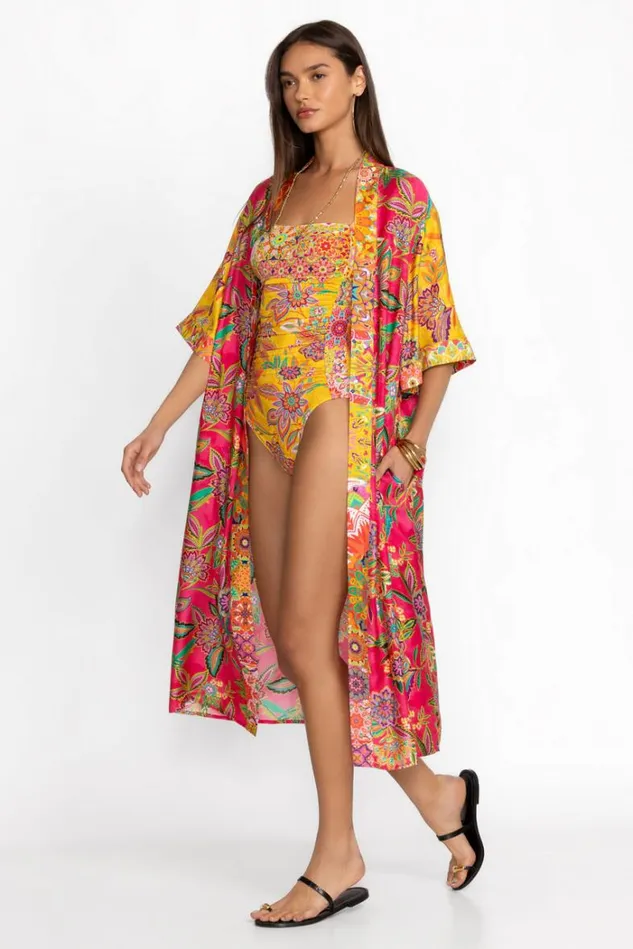 Women FLAMINGO AND SUNSHINE MIX LONG KIMONO Sunshine And Flamingo Johnny Was Swim and Resort Women FLAMINGO AND SUNSHINE MIX LONG KIMONO Sunshine And Flamingo Johnny Was Swim and Resort