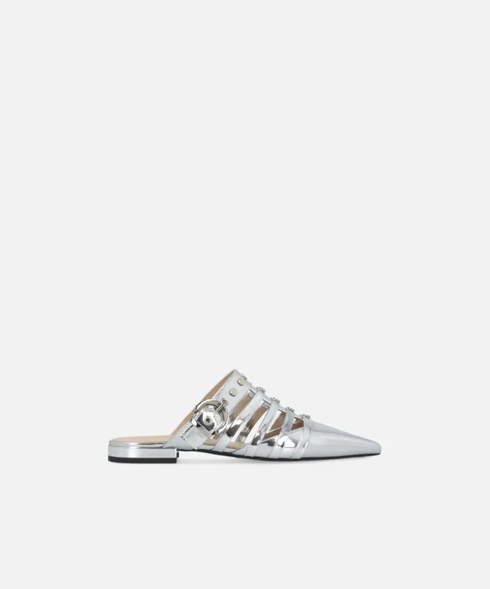 Women Flats Pinko Mirroreffect Pointedtoe Mules Silver