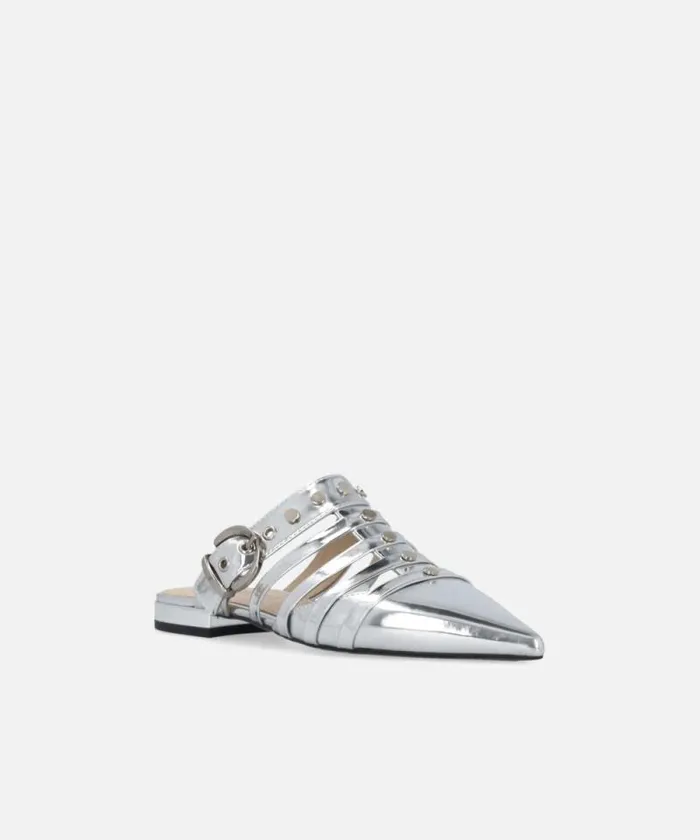 Women Flats Pinko Mirroreffect Pointedtoe Mules Silver Women Flats Pinko Mirroreffect Pointedtoe Mules Silver