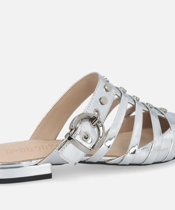 Women Flats Pinko Mirroreffect Pointedtoe Mules Silver Women Flats Pinko Mirroreffect Pointedtoe Mules Silver