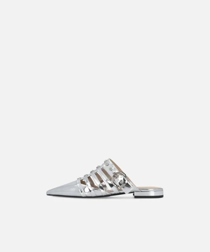 Women Flats Pinko Mirroreffect Pointedtoe Mules Silver Women Flats Pinko Mirroreffect Pointedtoe Mules Silver