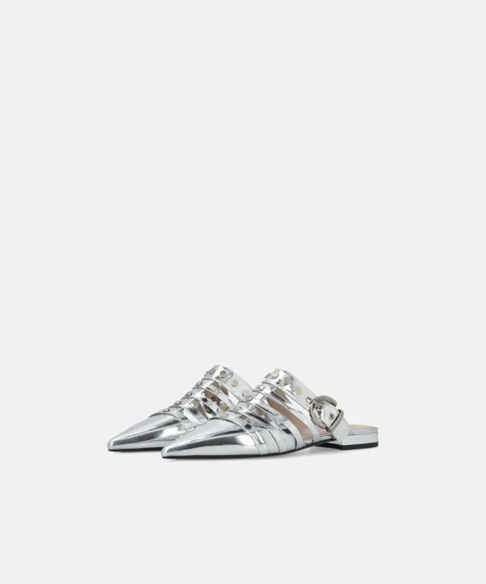 Women Flats Pinko Mirroreffect Pointedtoe Mules Silver Women Flats Pinko Mirroreffect Pointedtoe Mules Silver