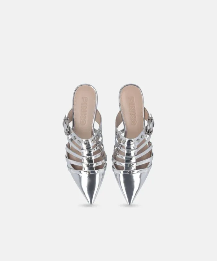 Women Flats Pinko Mirroreffect Pointedtoe Mules Silver Women Flats Pinko Mirroreffect Pointedtoe Mules Silver