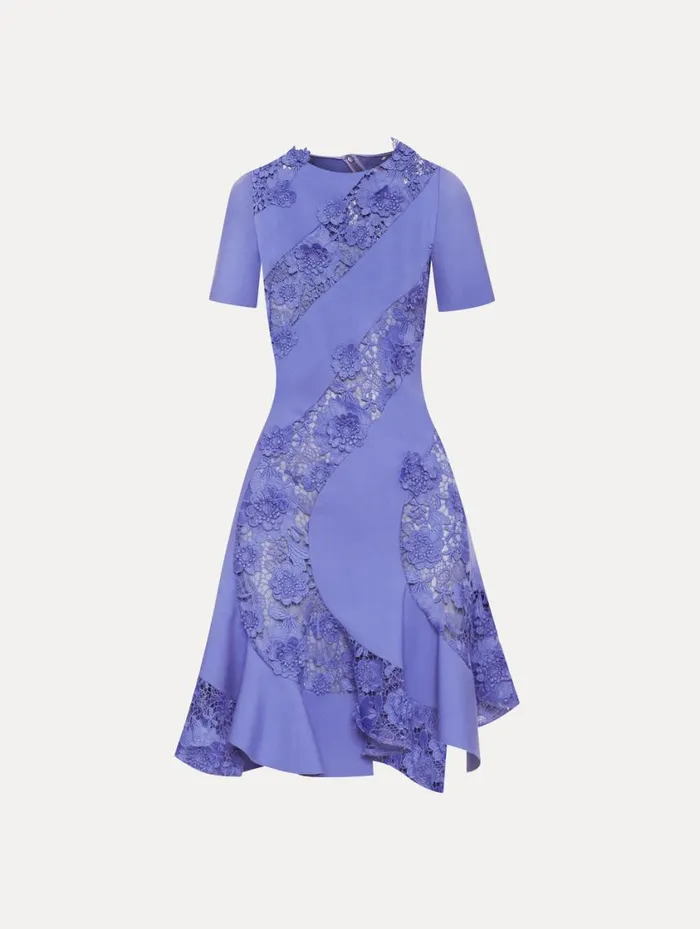 Women Floral Guipure Asymmetrical Dress Crocus Oscar De La Renta Dresses