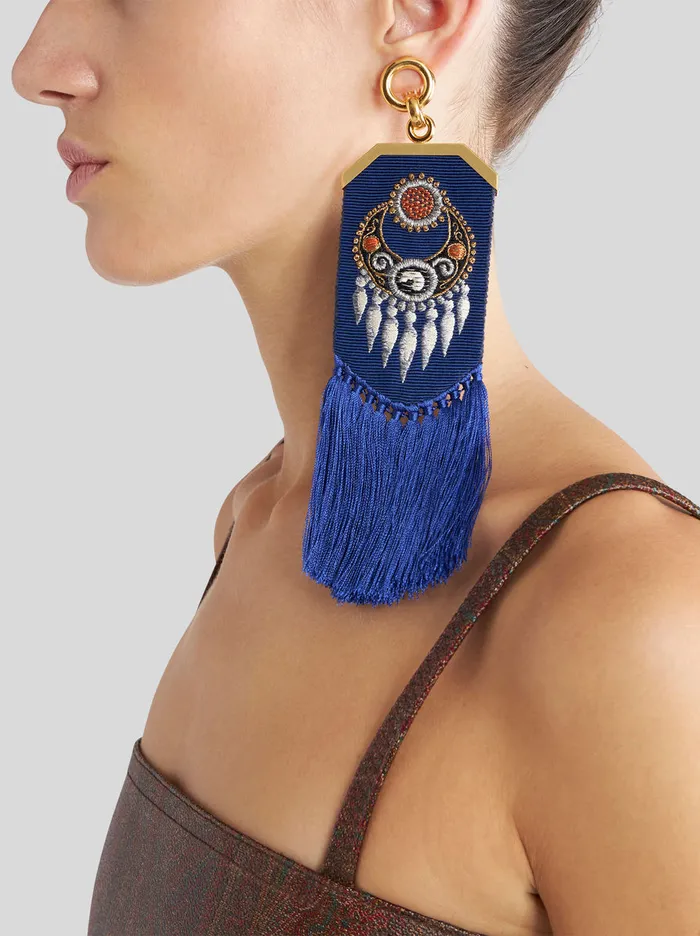 Women Fringed Pendant Earrings Etro Fashion Jewellery