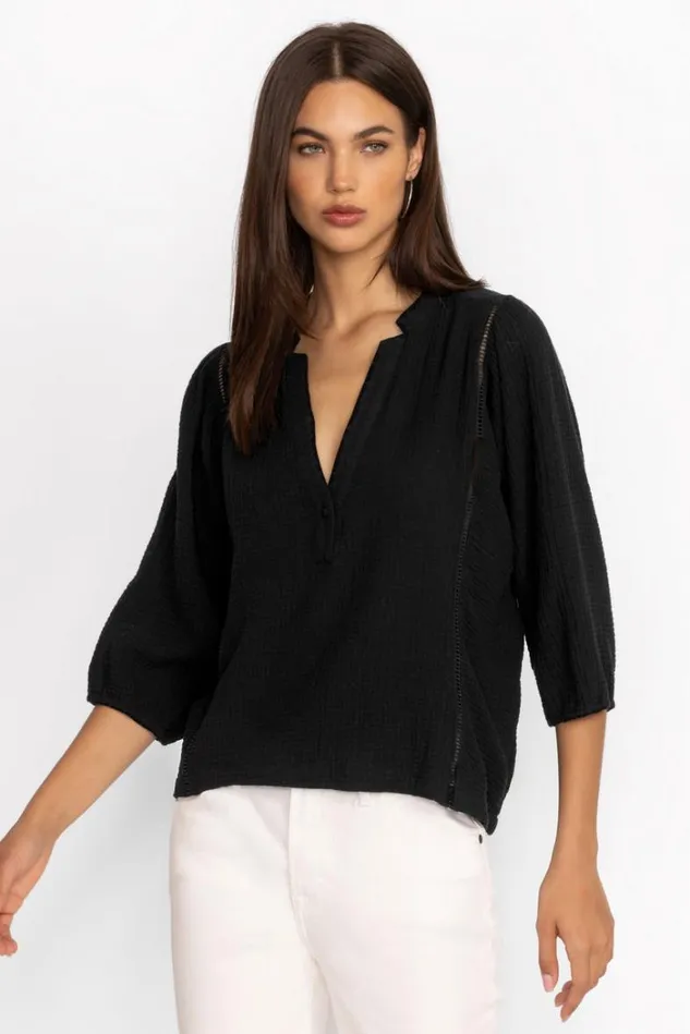 Women GAUZE BISHOP SLEEVE BLOUSE Black Beauty Johnny Was Tops Women GAUZE BISHOP SLEEVE BLOUSE Black Beauty Johnny Was Tops