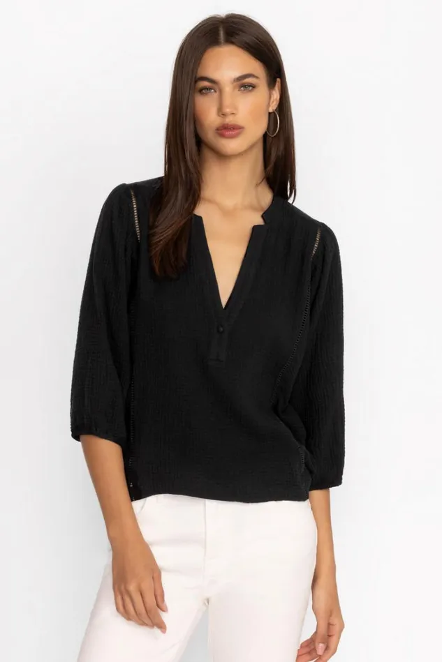 Women GAUZE BISHOP SLEEVE BLOUSE Black Beauty Johnny Was Tops Women GAUZE BISHOP SLEEVE BLOUSE Black Beauty Johnny Was Tops