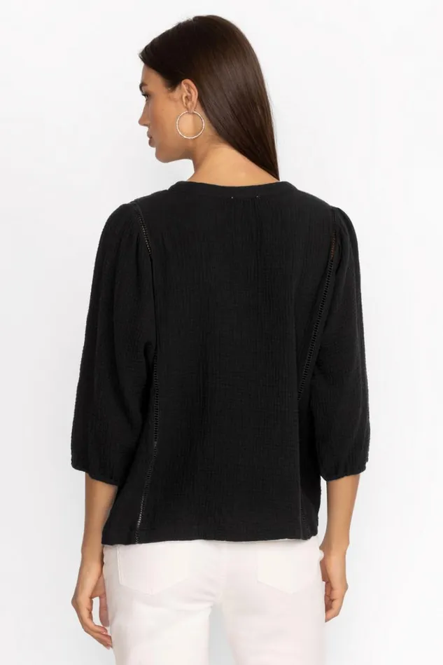 Women GAUZE BISHOP SLEEVE BLOUSE Black Beauty Johnny Was Tops Women GAUZE BISHOP SLEEVE BLOUSE Black Beauty Johnny Was Tops