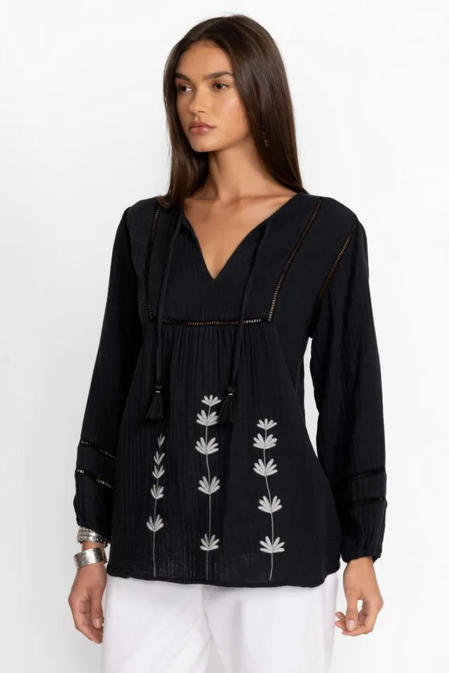 Women GAUZE TUNIC Black Beauty Johnny Was Tops Women GAUZE TUNIC Black Beauty Johnny Was Tops