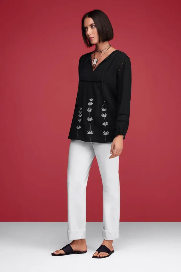 Women GAUZE TUNIC Black Beauty Johnny Was Tops Women GAUZE TUNIC Black Beauty Johnny Was Tops