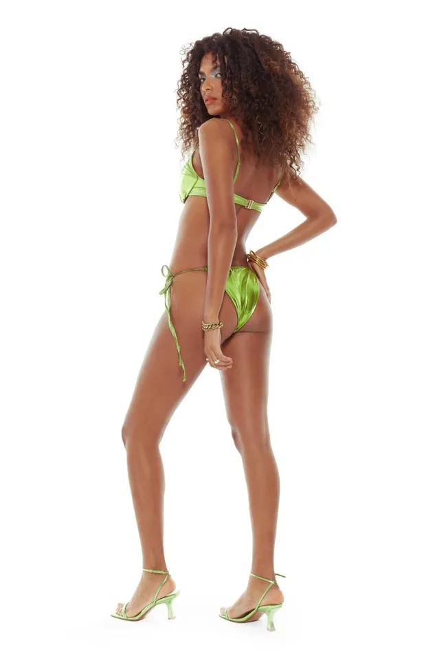 Women Green Metallic V Front Ruched Bikini Bottoms Jaded London Bikini Bottoms