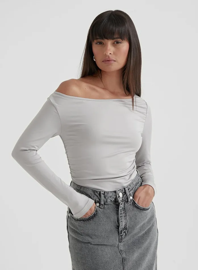 Women Grey Asymmetric Long Sleeve Top 8211 Jilly 4th and Reckless Tops