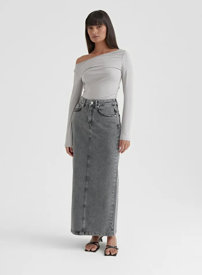 Women Grey Asymmetric Long Sleeve Top 8211 Jilly 4th and Reckless Tops