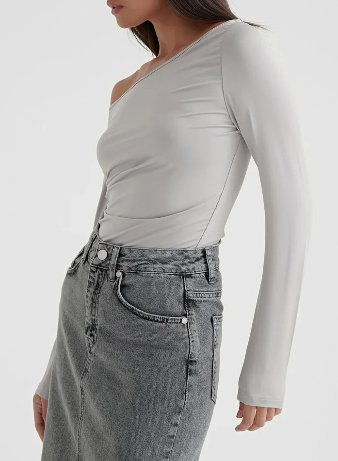 Women Grey Asymmetric Long Sleeve Top 8211 Jilly 4th and Reckless Tops