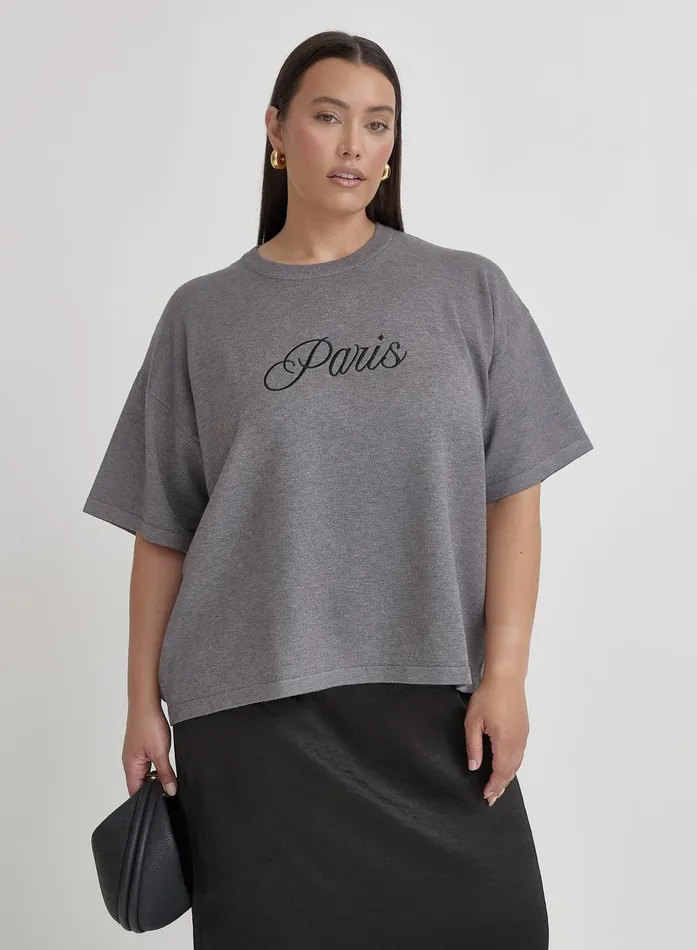 Women Grey Plus Size Paris Slogan TShirt Abeba 4th and Reckless Plus Size