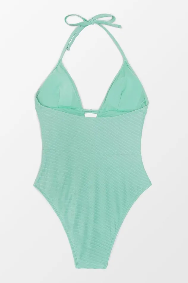 Women Halter and Lace Up Swimsuits Cupshe Melinda Hollow Out Halter One Piece Swimsuit Green