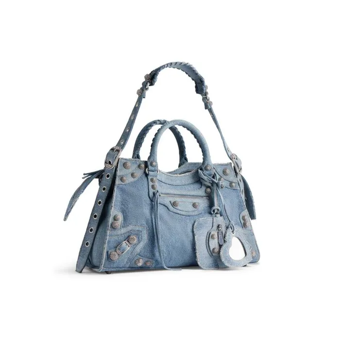 Women Handbags Balenciaga Neo Cagole City Handbag Denim With Rhinestones In Blue