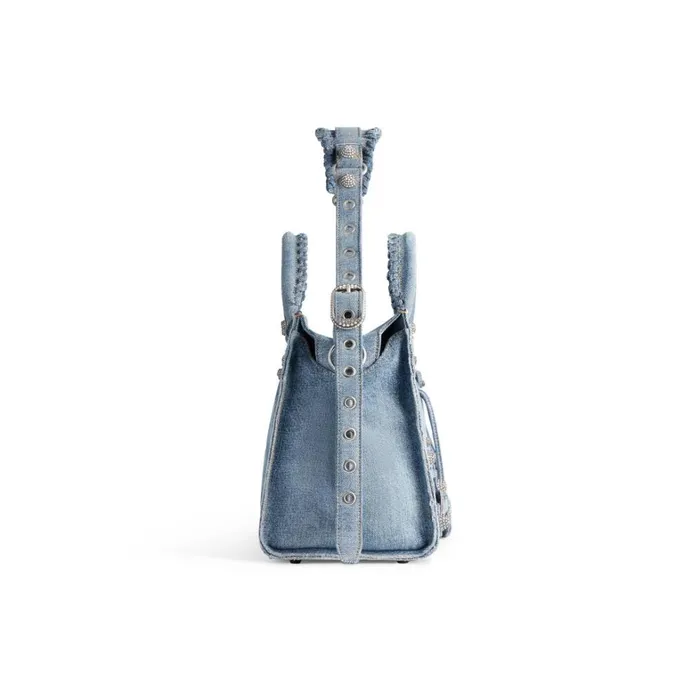 Women Handbags Balenciaga Neo Cagole City Handbag Denim With Rhinestones In Blue