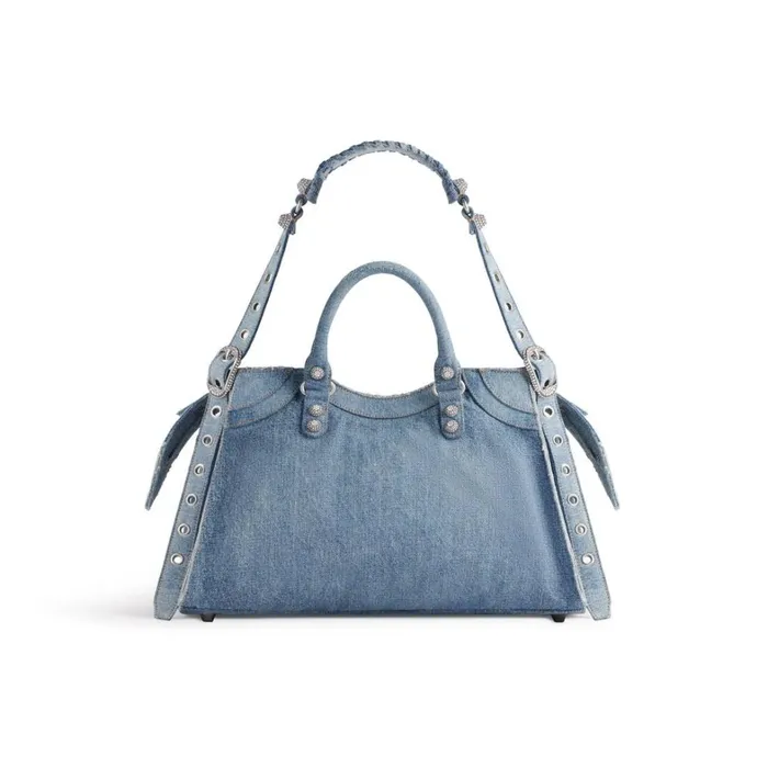 Women Handbags Balenciaga Neo Cagole City Handbag Denim With Rhinestones In Blue