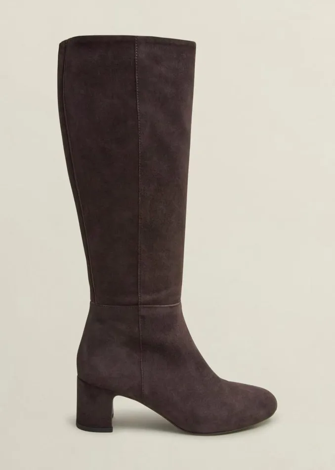 Women HOBBS Boots Caroline Suede Knee Boots Chocolate Brown