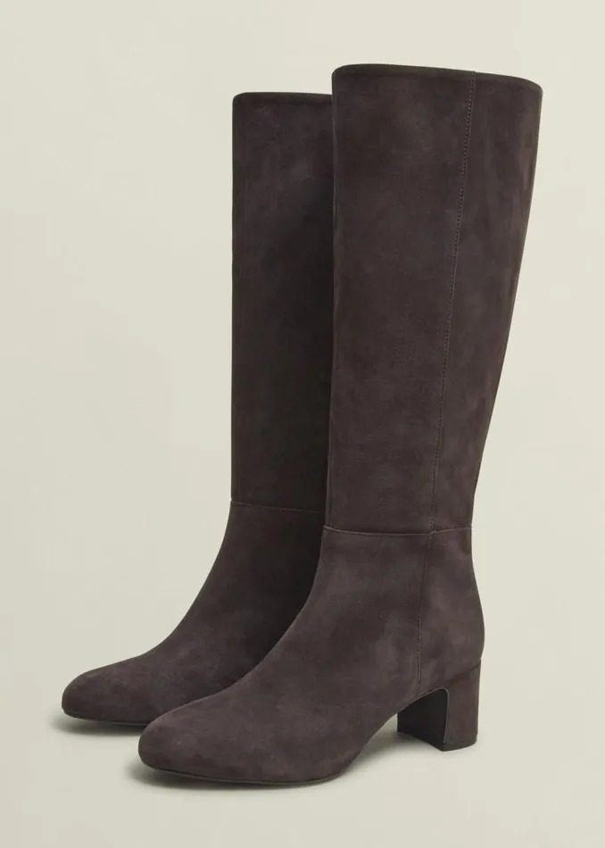 Women HOBBS Boots Caroline Suede Knee Boots Chocolate Brown