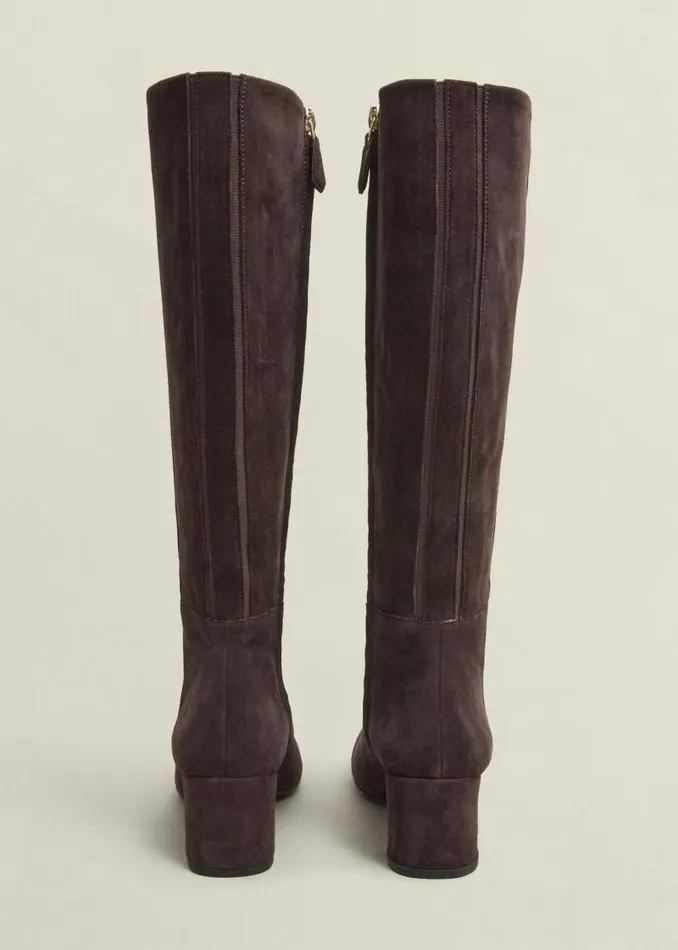 Women HOBBS Boots Caroline Suede Knee Boots Chocolate Brown