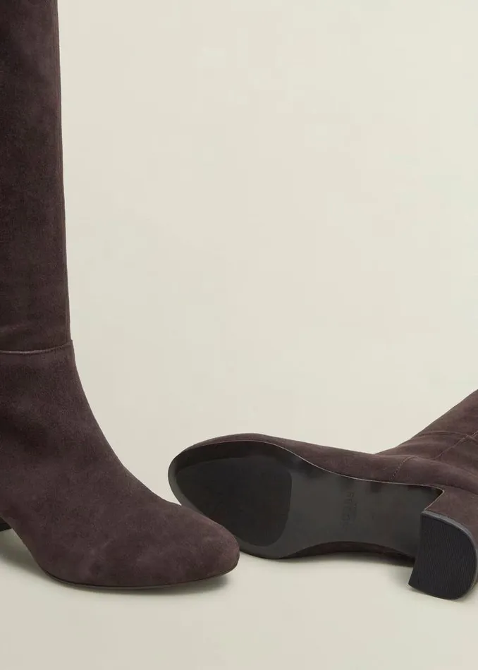 Women HOBBS Boots Caroline Suede Knee Boots Chocolate Brown