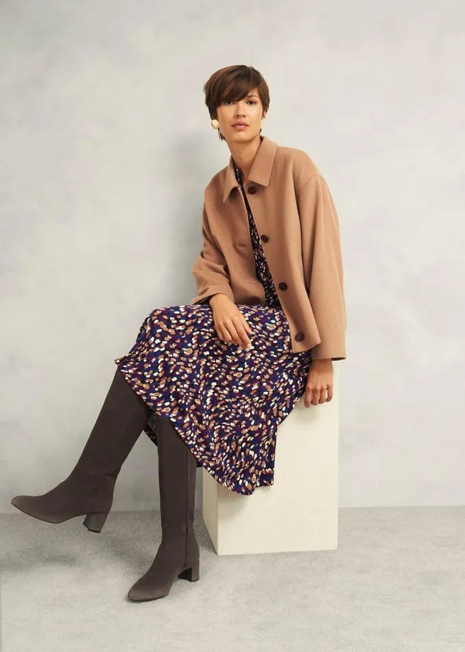 Women HOBBS Boots Caroline Suede Knee Boots Chocolate Brown