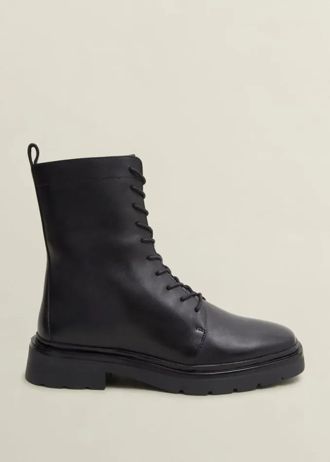 Women HOBBS Boots Farrah Leather LaceUp Boots Black
