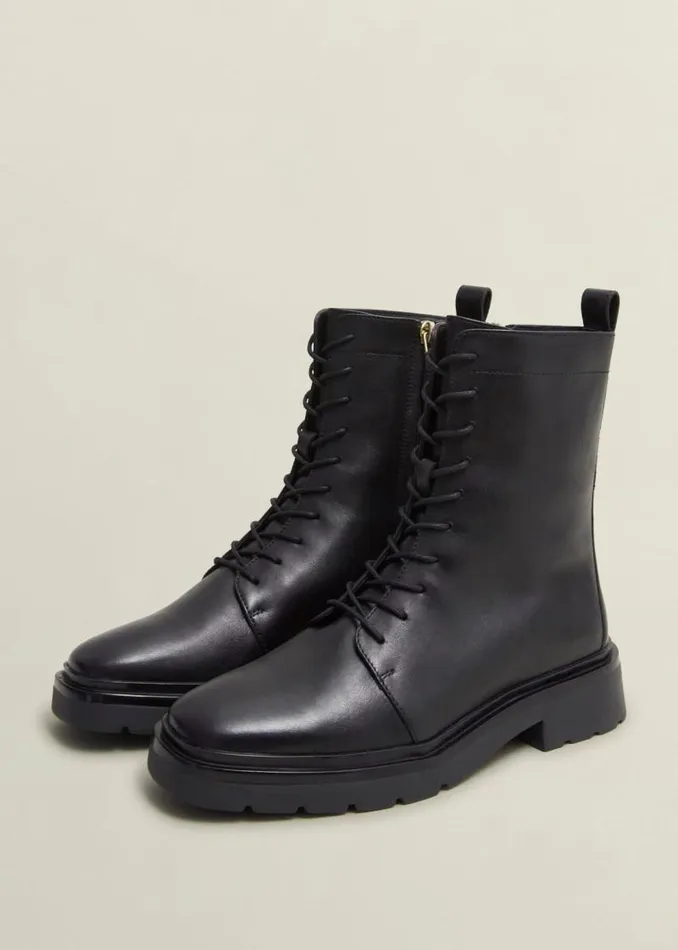 Women HOBBS Boots Farrah Leather LaceUp Boots Black